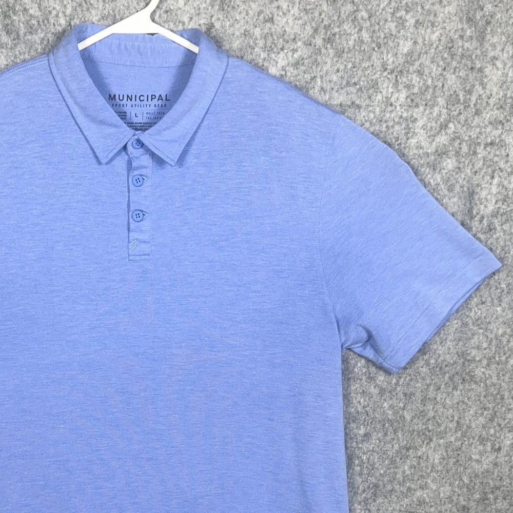 Municipal Sport Utility Gear Mens Large Blue Heathered Short Sleeve Polo Shirt